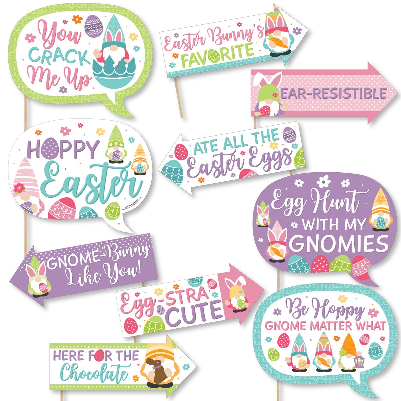 Big Dot of Happiness Funny Easter Gnomes - Spring Bunny Party Photo Booth Props Kit - 10 Piece